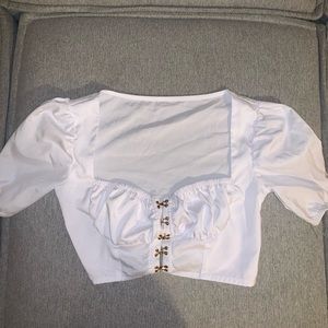 White crop top with puffy sleeves & corset hooks
